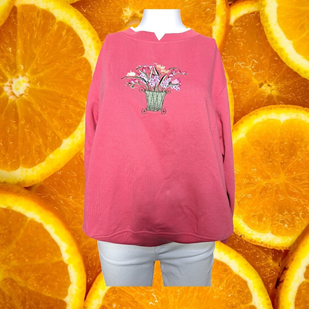 Shenanigans Floral Embroidered Sweatshirt Crew Neck‎ Pullover Top Pink M